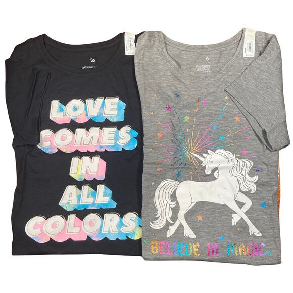 NWT 2 Piece So Favorite Graphic Kids Tee Shirt Girls Size XXL 20 plus Curved Hem - Picture 1 of 5